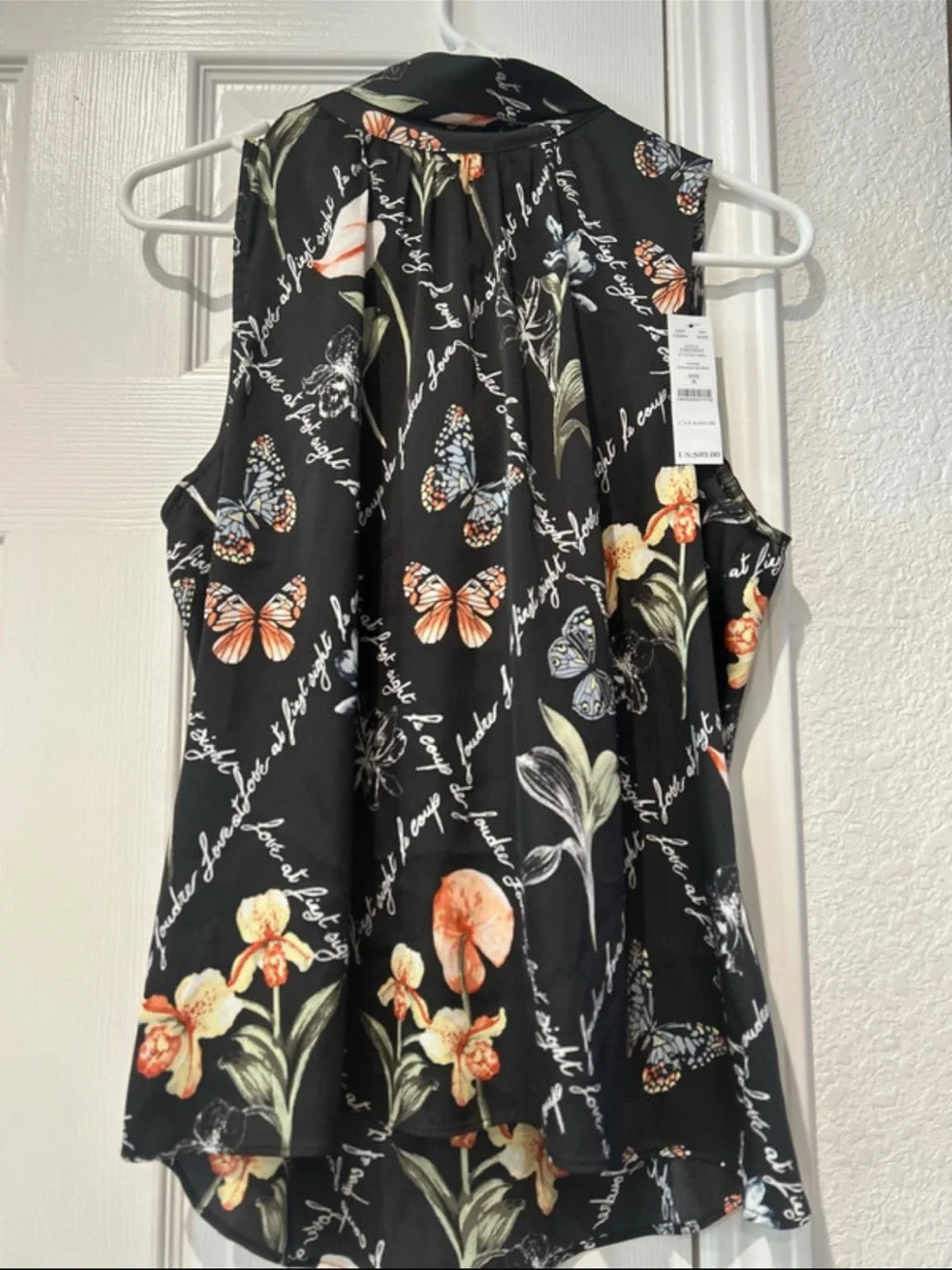 NWT White House Black Market Sleeveless Black Floral & Butterfly Blouse - Picture 2 of 7
